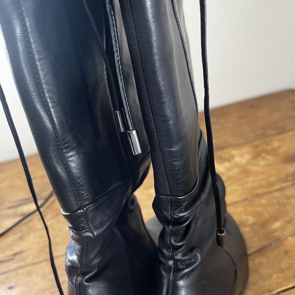 Blondi Knee High Tall Black Leather Heeled Boots Size 8.5 Zip up calf & Lace up - Picture 12 of 13